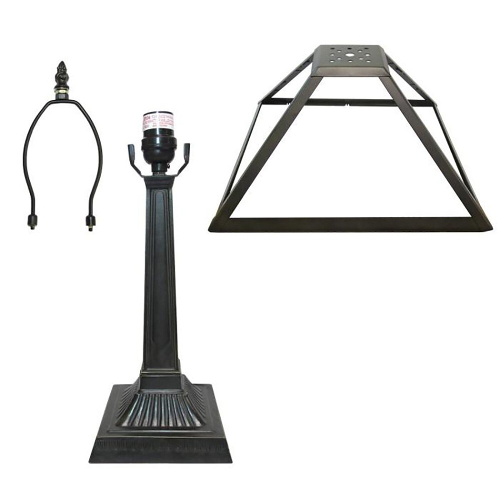 12" DIA. Metal Panel Lamp Frame & Base, Dark Bronze Finish with Gold Highlights, Nicely Weighted, 18.75" Tall