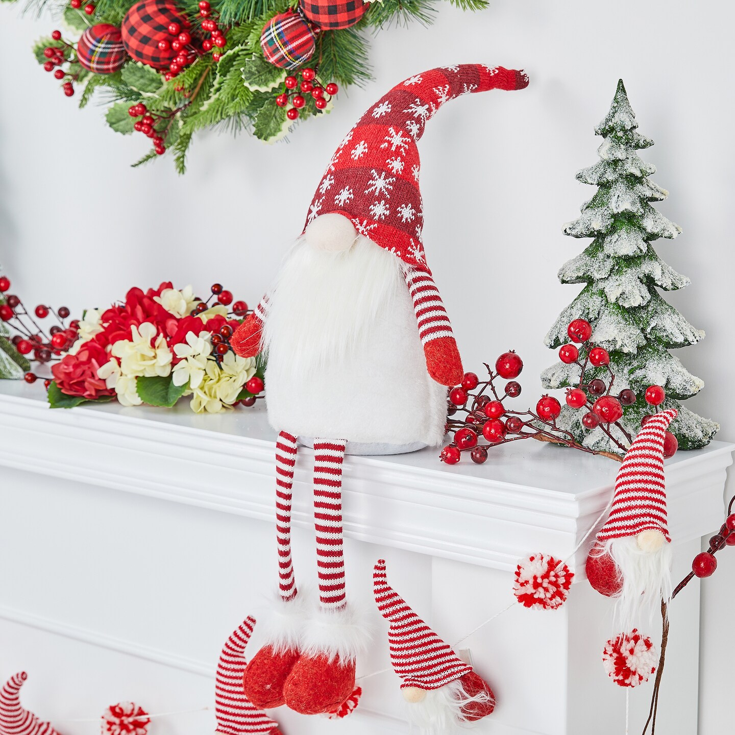 Set of 2 28&#x22;H Fabric Christmas Gnome Shelf Sitter with Dangling Legs