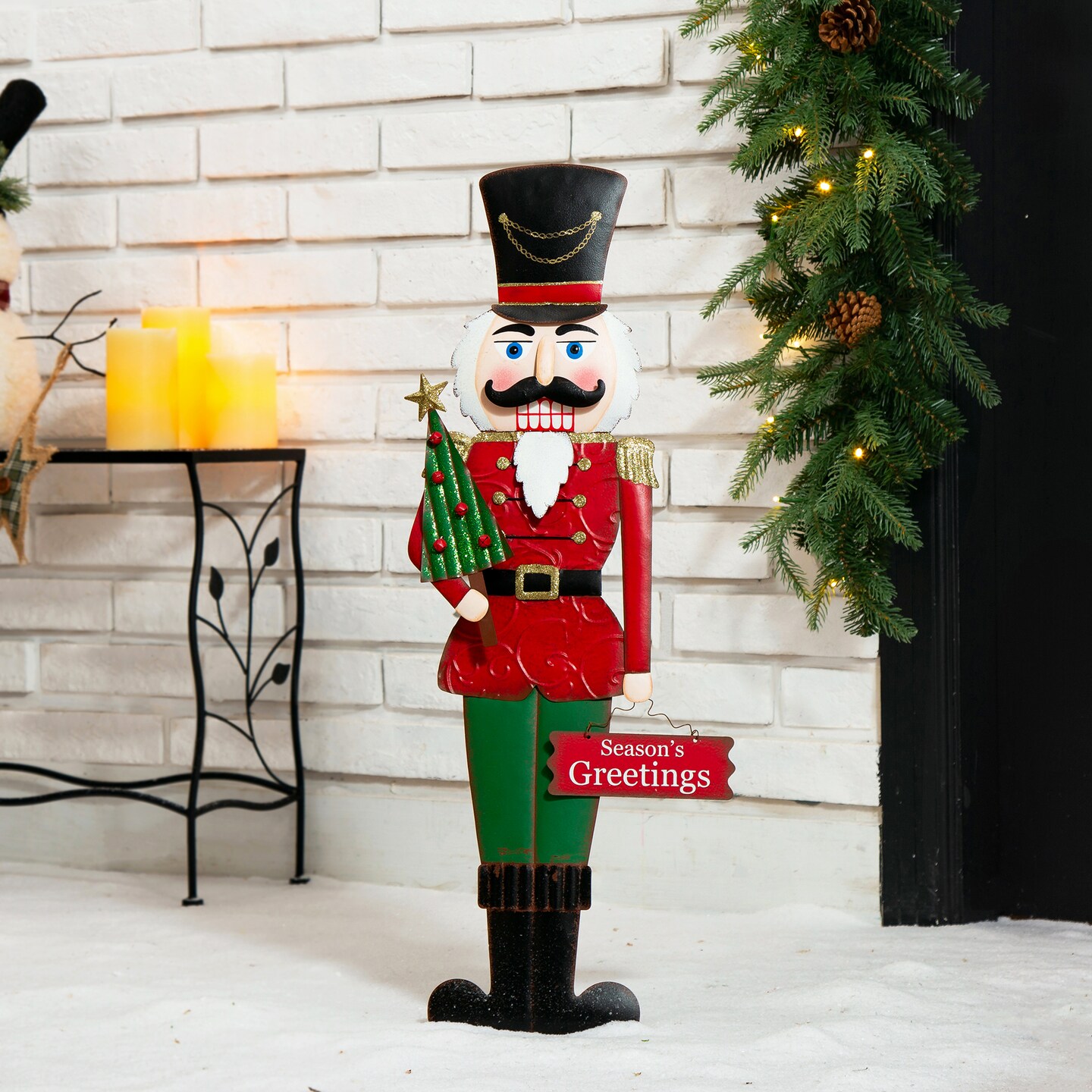 Set of 2 36"H Metal Nutcracker/Penguin Yardstake or Standing Décor or Wall Décor (Three Function)