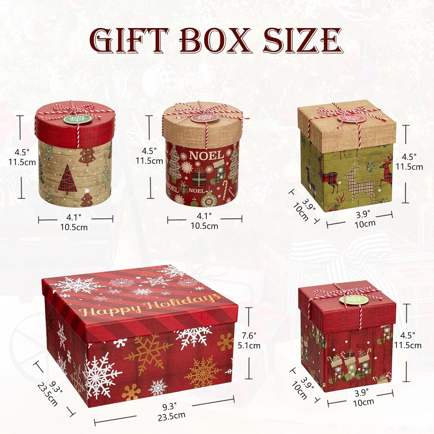 Christmas Gift Box 5 Pack Nesting Gift Boxes for Presents Holiday Gift box with Lid for Christmas Party Favors -Assorted sizes and Design