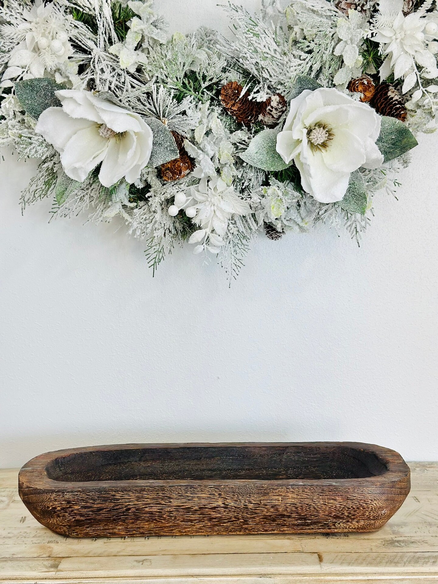 Rustic Wooden Dough Bowl Tray - Antique Brown Oval for Centerpieces, Candle Making, and Table D&#xE9;cor