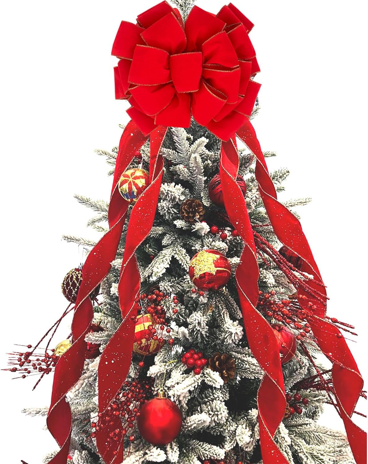 Christmas Large Bows Gift Box Packaged, Christmas Tree Topper, 45x11 Inches Gold Wired Red Velvet Bows for Wreath Floral, Outside Bowknot for Wedding Birthday New Year Car Garden Door