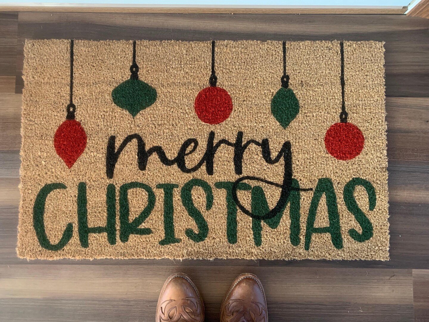 Whaline Merry Christmas Doormat - Coir Non-Slip, 17x29 Inch, Christmas Tree Design Indoor/Outdoor