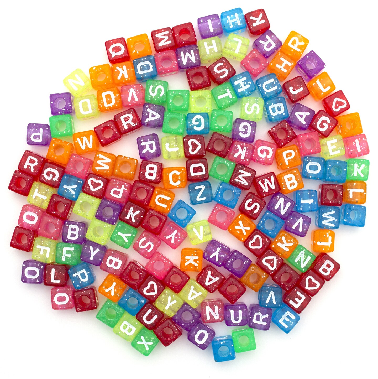 CousinDIY Alphabet Beads 8mm 160/Pkg-Transparent Glitter Multicolored