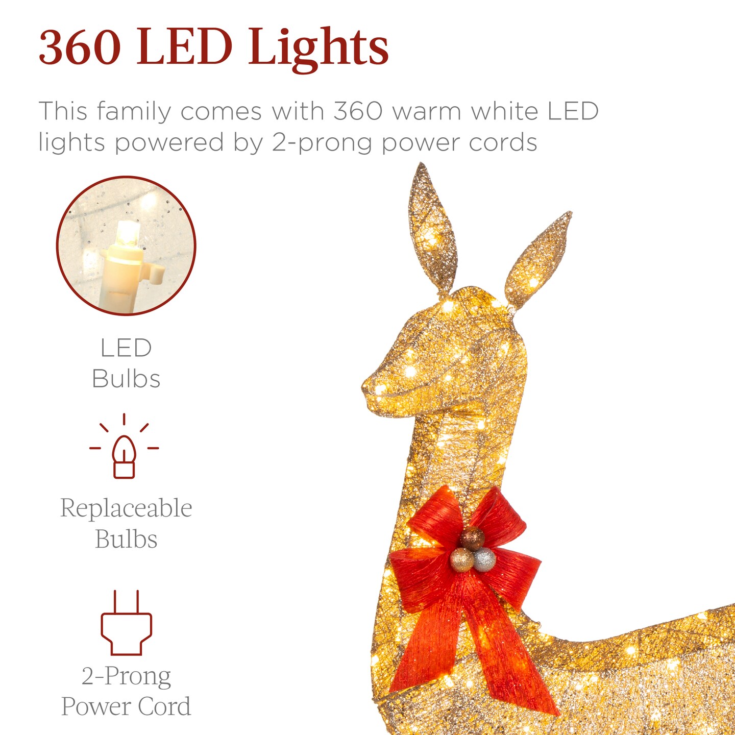 Best Choice Products 3-Piece Lighted Christmas Deer Set Outdoor Yard Decoration with 360 LED Lights, Stakes