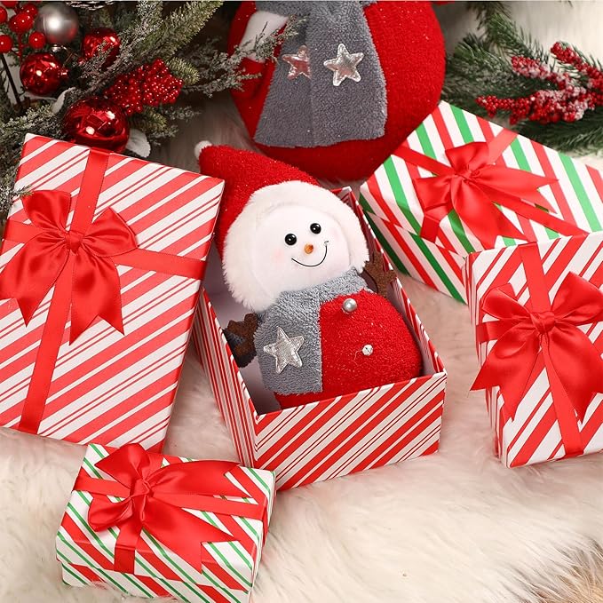 Boxes Red White Striped Christmas Boxes Hard Xmas Stackable Boxes with Lids Decorative Xmas Nested Present Boxes for New Year Birthday Party Gift Decor Supplies