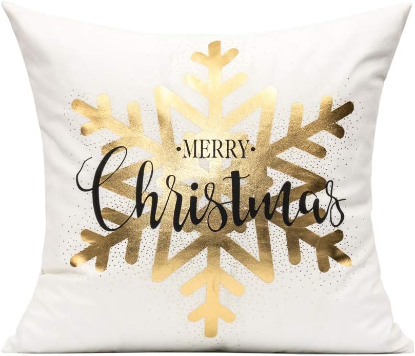 White Gold Christmas Decorations Throw Pillow Covers 18X18 Set of 4 Winter Xmas Navidad Home Holiday D&#xE9;cor Velvet Cushion Cases for Sofa Tree Snowflake Reindeer
