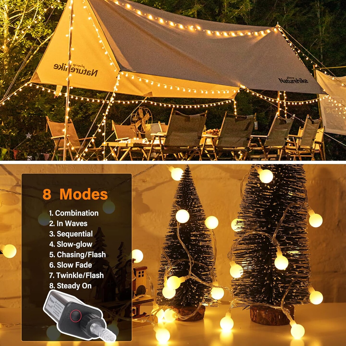 Globe String Lights, 33 Feet 100 Led Fairy Lights Plug in, 8 Modes with Remote Mini Globe Lights for Indoor Outdoor Bedroom Party Wedding Garden Christmas Tree Decor, Warm White