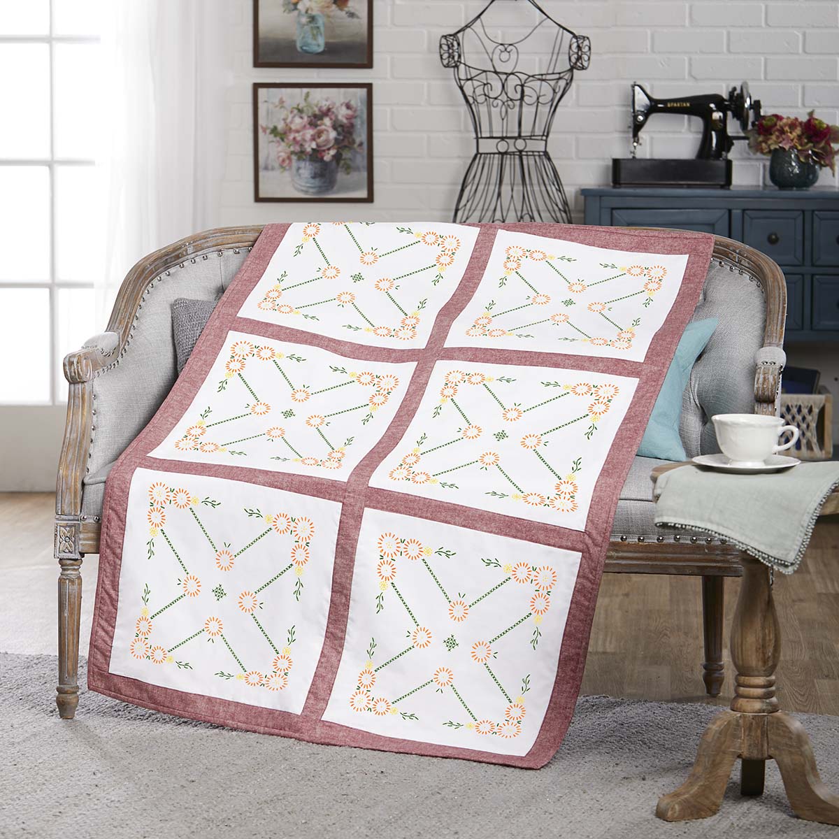 Herrschners  Clarabelle Quilt Blocks Stamped Embroidery &#x26; Stamped Cross-Stitch