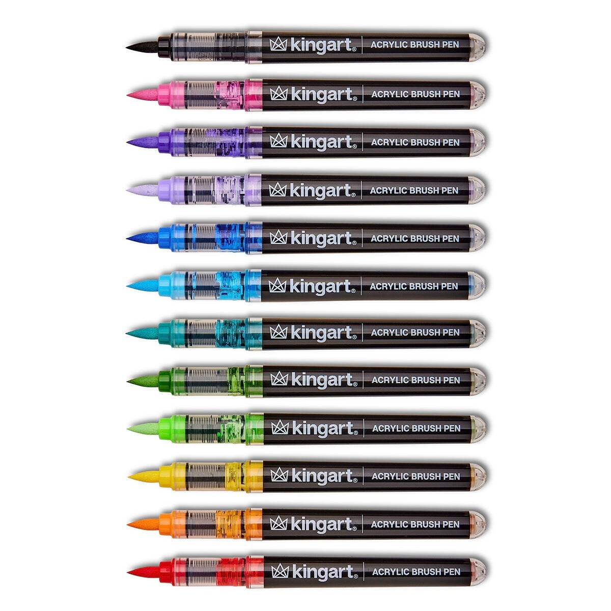 KINGART® PRO Acrylic Brush Pens, 12 Vibrant Colors, Flexible Brush Tip with Blendable Ink