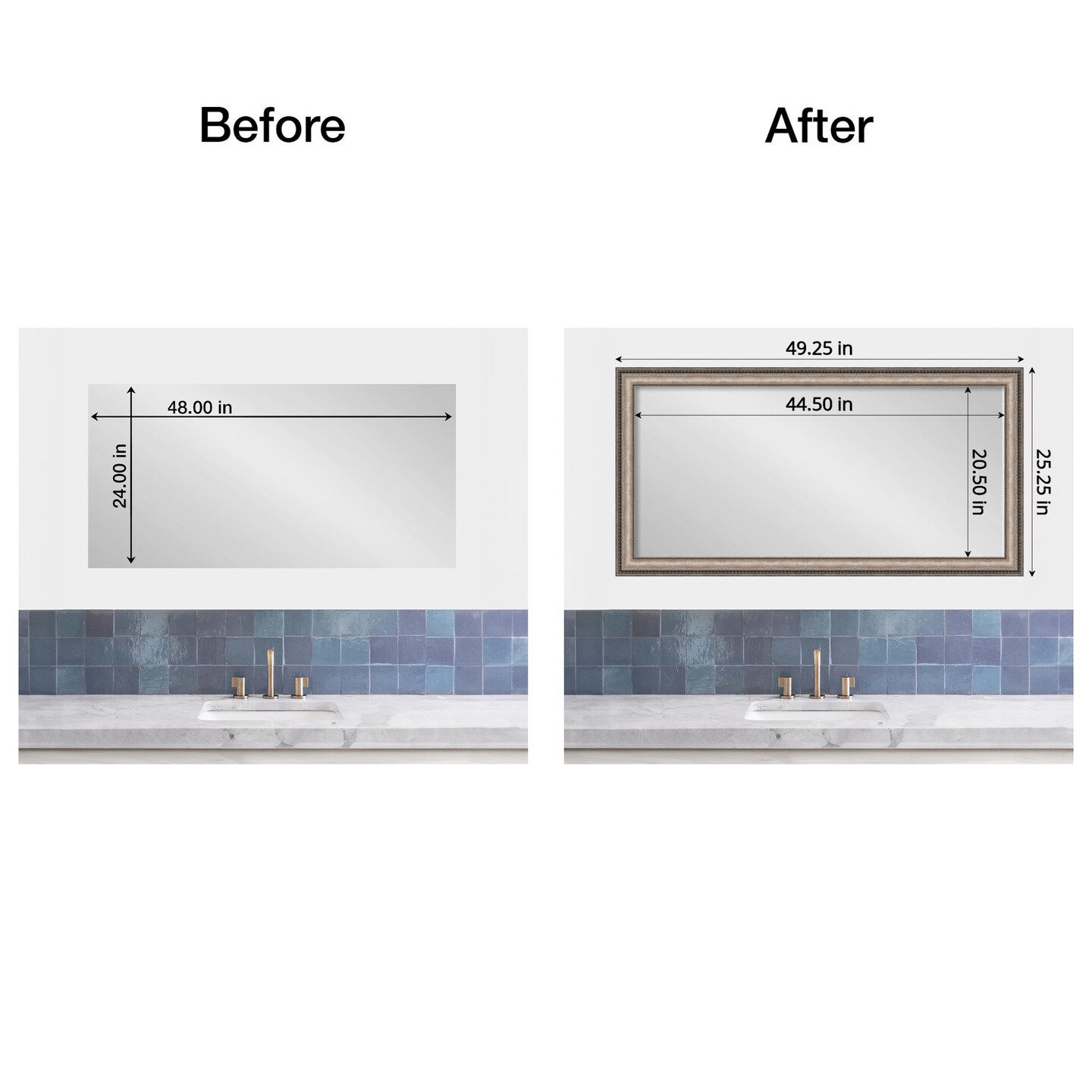 Amanti Art Mirror Makeover Bathroom Mirror Frame Border Kit - Fully Assembled Peel and Stick Frame - Mirror NOT Included - Lyla Ornate Silver Trim