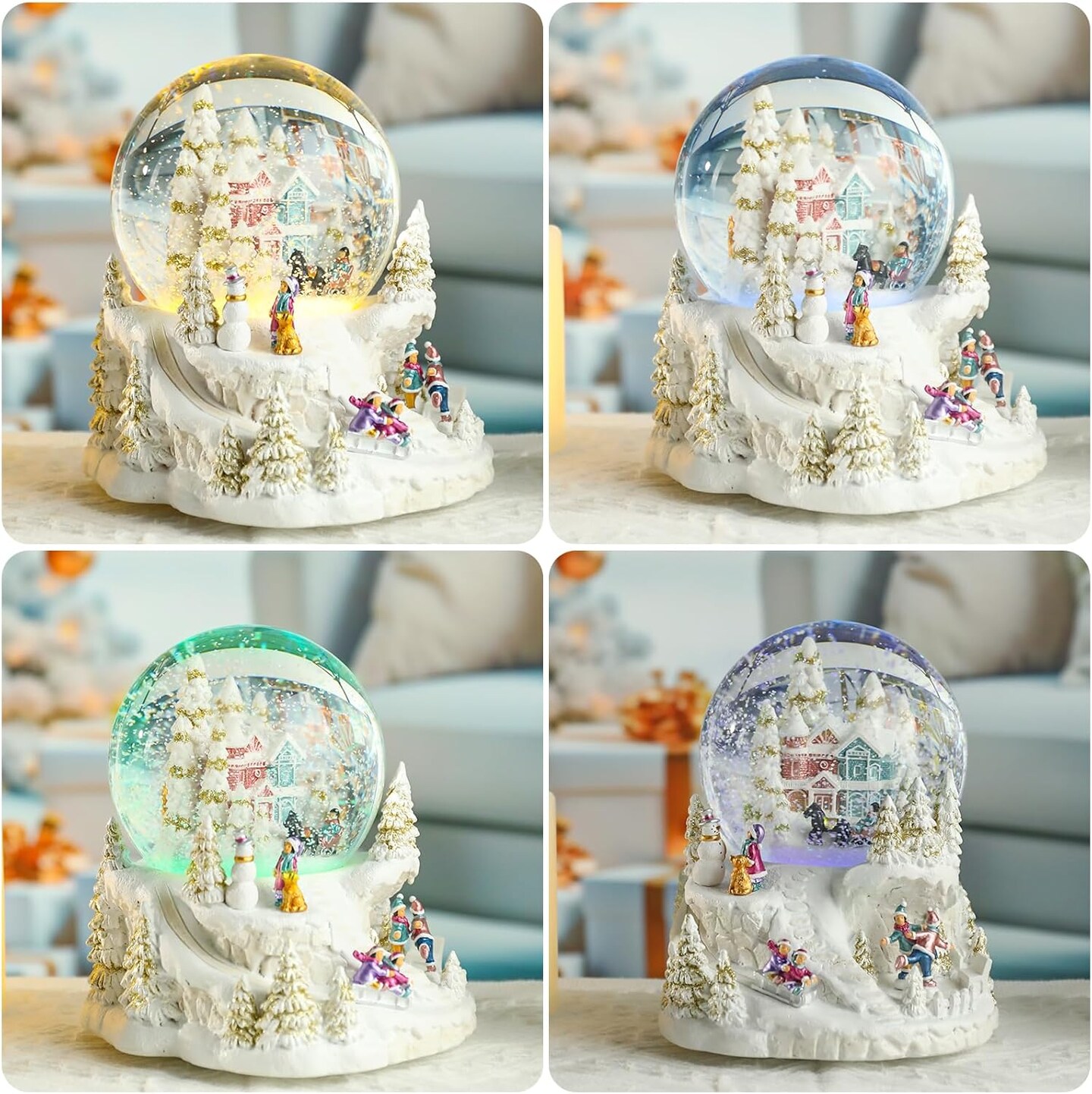 Christmas Snow Globe - Village Style Musical Snow Globe with Color Changing Led Lights, Christmas Decorations with Music Box Gifts for Girls Kids, Decorations for Christmas &#x26; Birthday