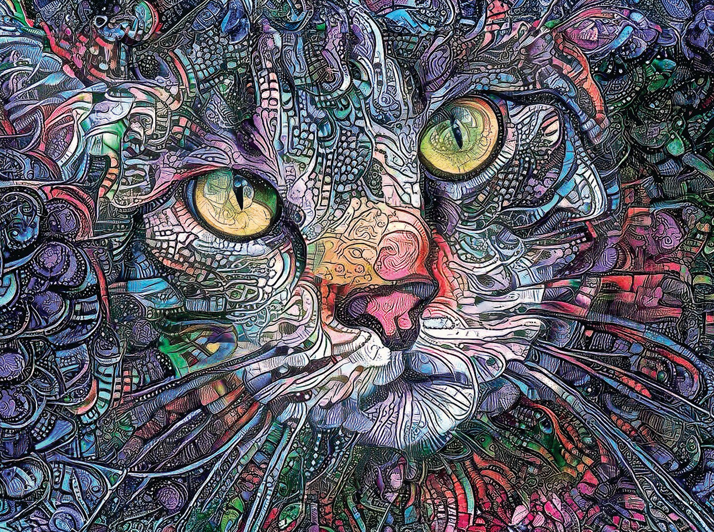 Sunsout Psychedelic Kitty Cat 1000 pc Jigsaw Puzzle 71307