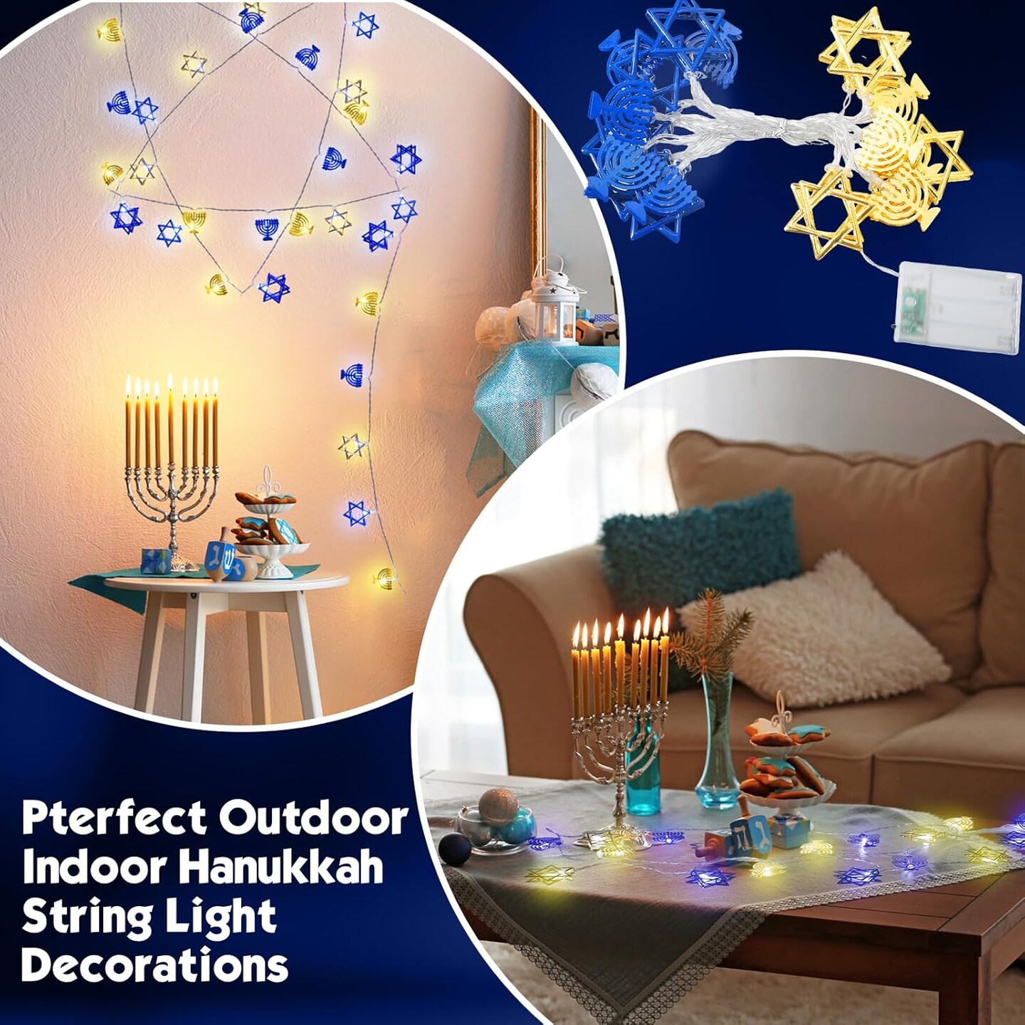 Hanukkah String Lights, 10 Feet 20 LED Battery Operated Star of David String Lights Indoor Chanukah Decoration for Menorah Jewish Judaism Passover Rosh Hashana Party Decor