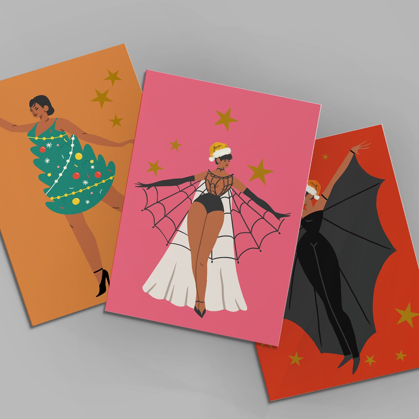 Fashion Christmas Cards - 24-Pack Holiday Greeting Cards with 12 Stylish and Playful Festive Outfits, Perfect for Sharing Merry Christmas &#x26; Holiday Wishes, Blank Inside for Personalized Messages - Bold and Unique Stationery Set