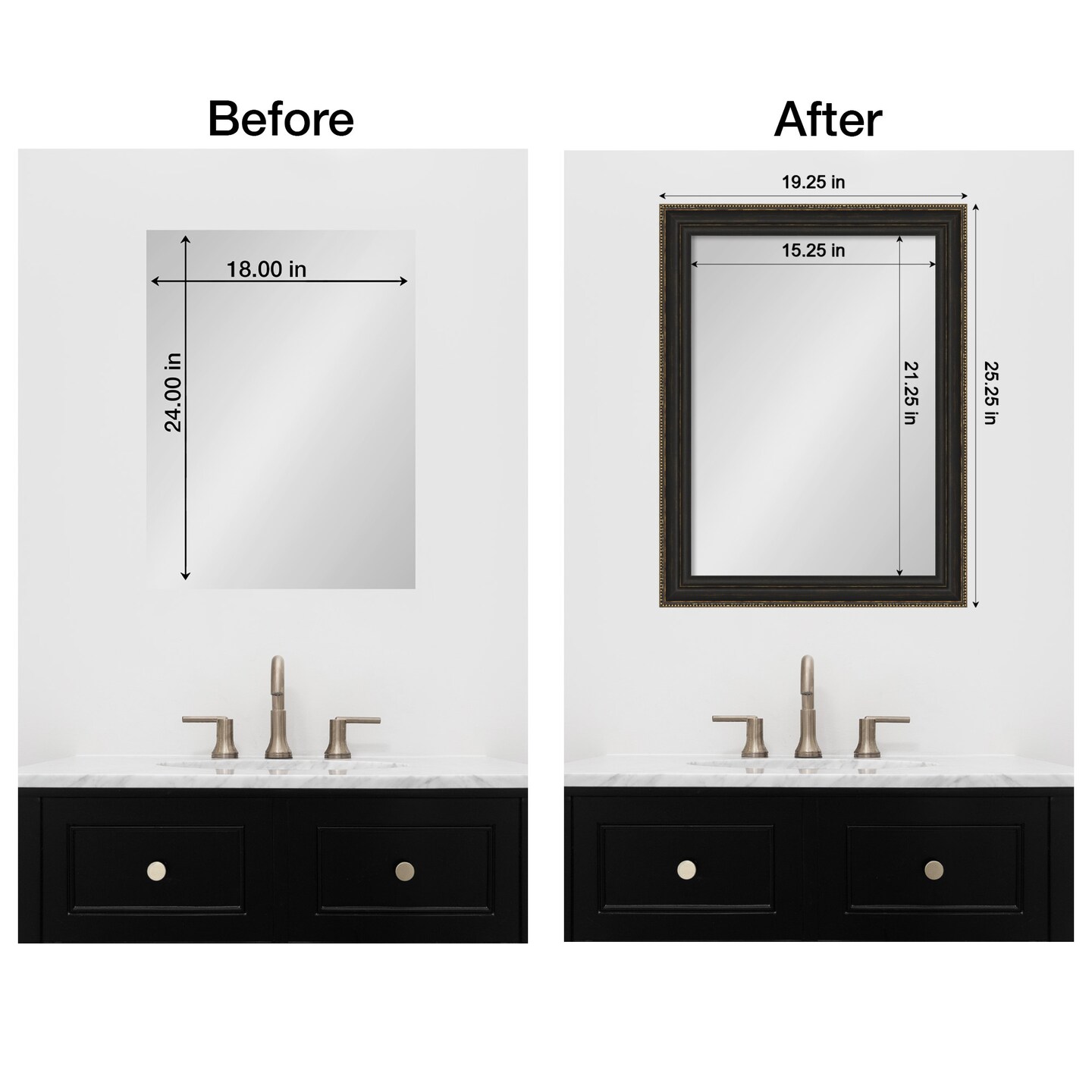 Amanti Art Mirror Makeover Bathroom Mirror Frame Border Kit - Fully Assembled Peel and Stick Frame - Mirror NOT Included - Accent Bronze Narrow Trim