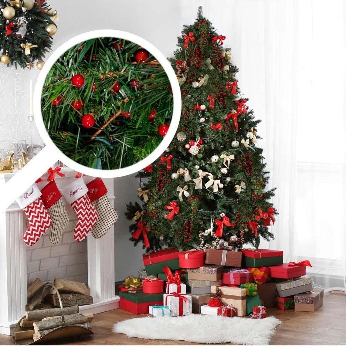 12-Pieces Red Berry Stems, 19&#x22;, 100% Wired Stem Branches, Holly Berry Sprays for Christmas Tree Decoration, Wreath Decoration, Home DIY Crafts