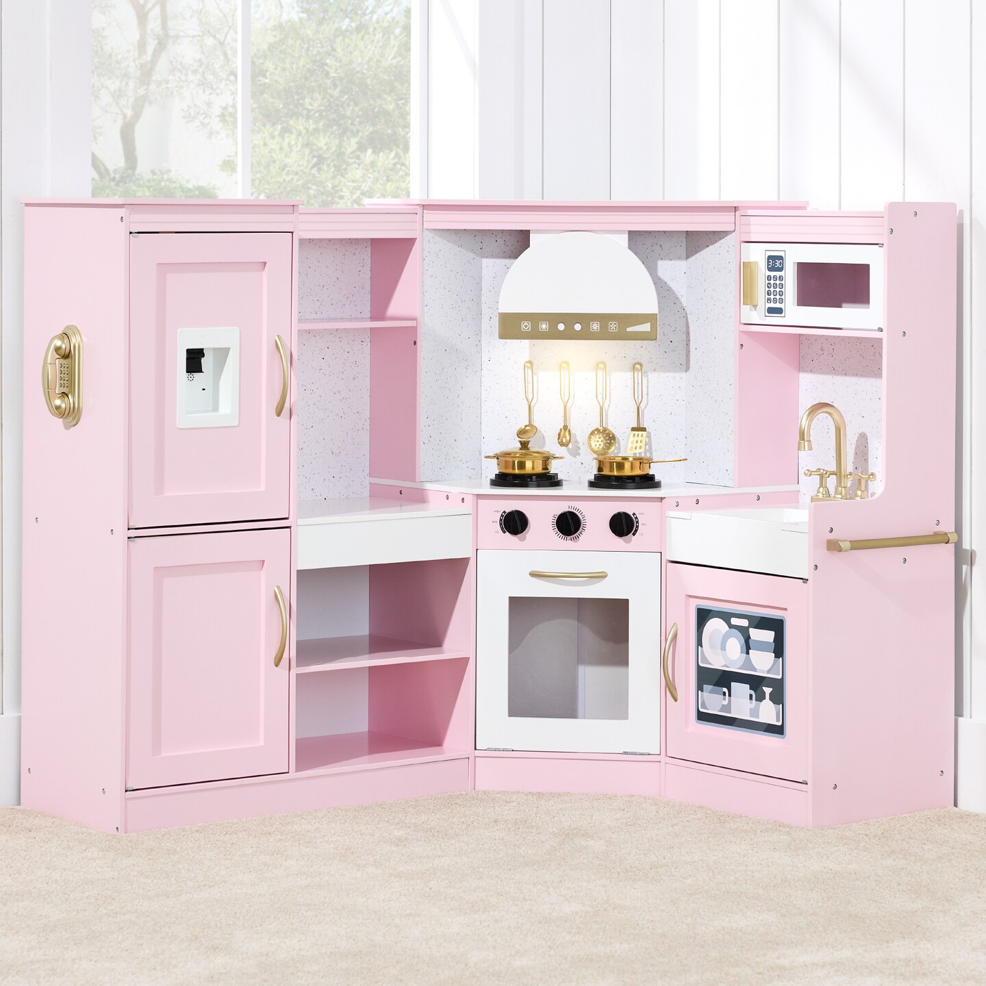 Best Choice Products Pretend Play Corner Kitchen, Ultimate Wooden Toy Set for Kids w/ 6 Accessories