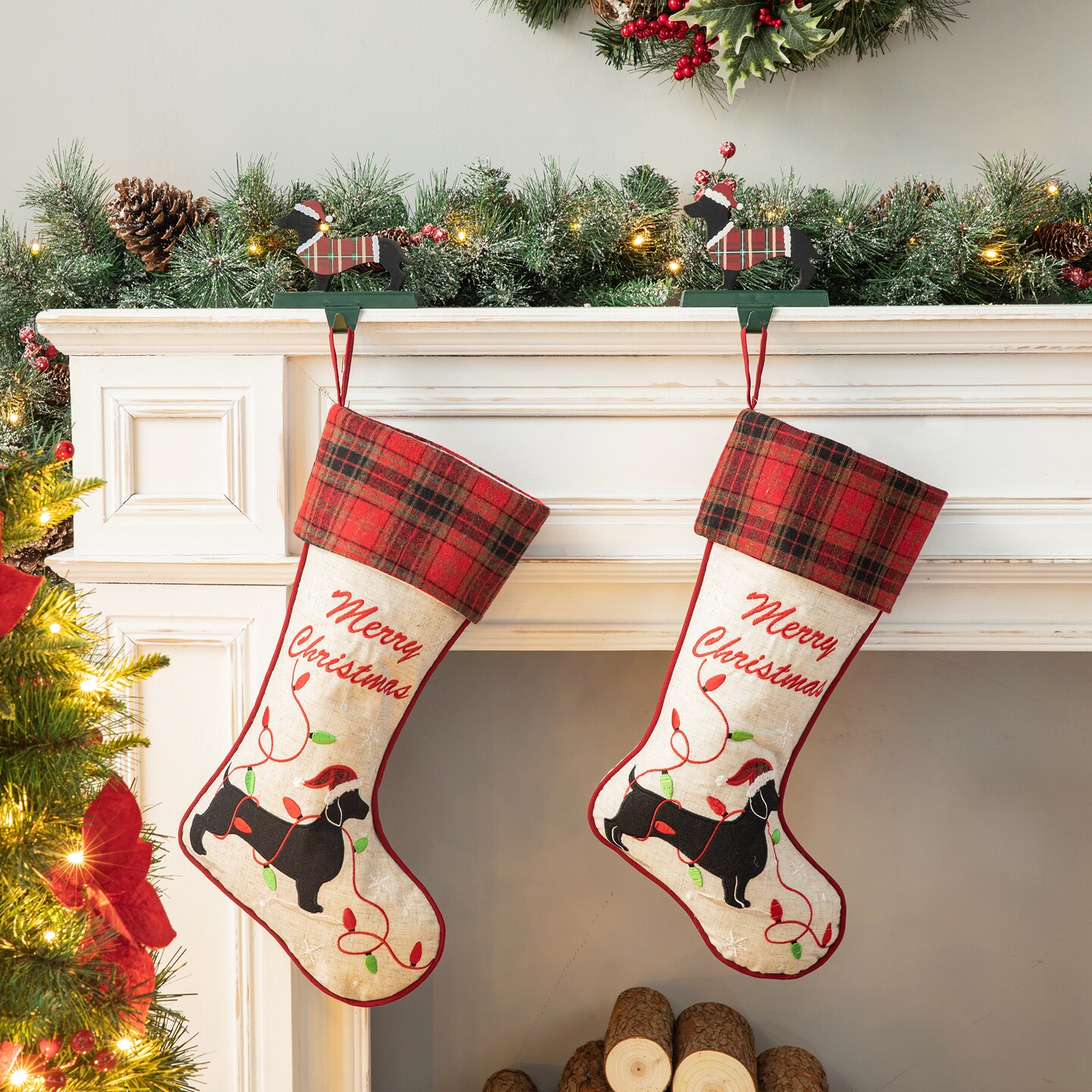 Set of 2 21&#x27;&#x27;L Christmas Stockings - Red Truck/Dachshund