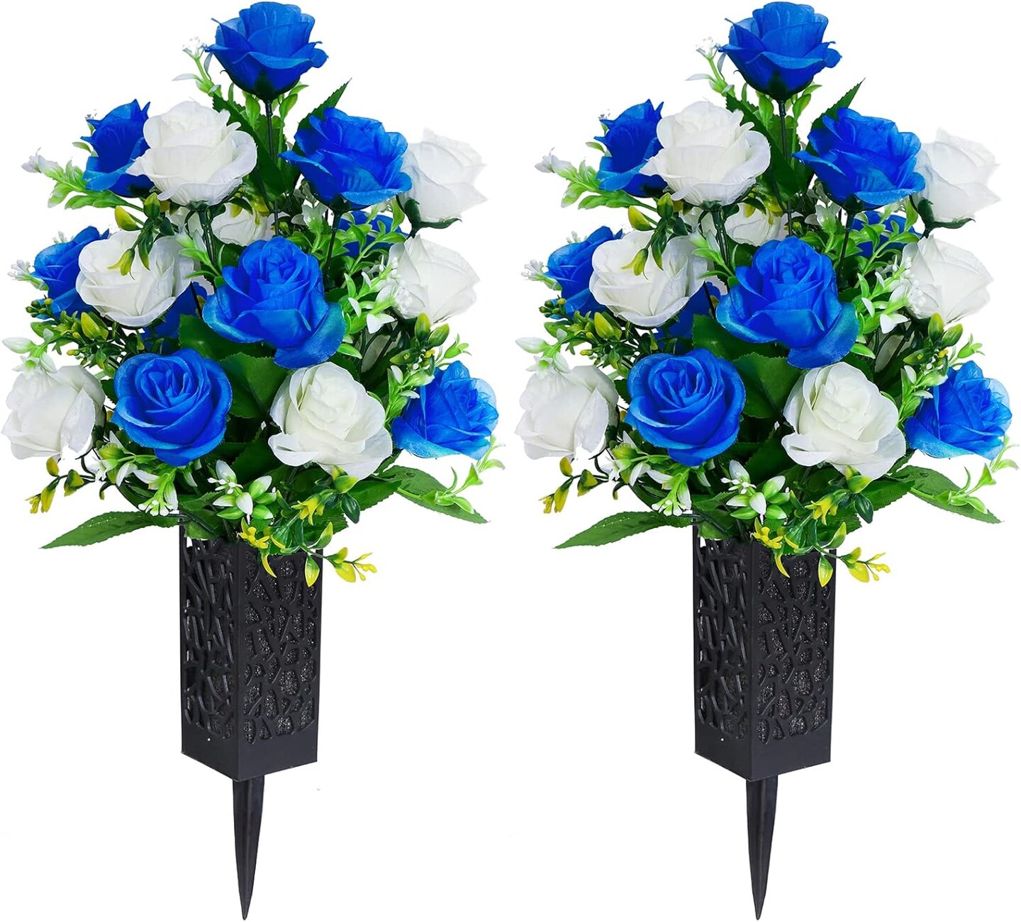 Memorial Flowers,Beautiful Arrangements for Headstones,Black Plastic vase with Drainage Hole Long Spikes Outdoor Memorials(Dark Blue)&#x2026;