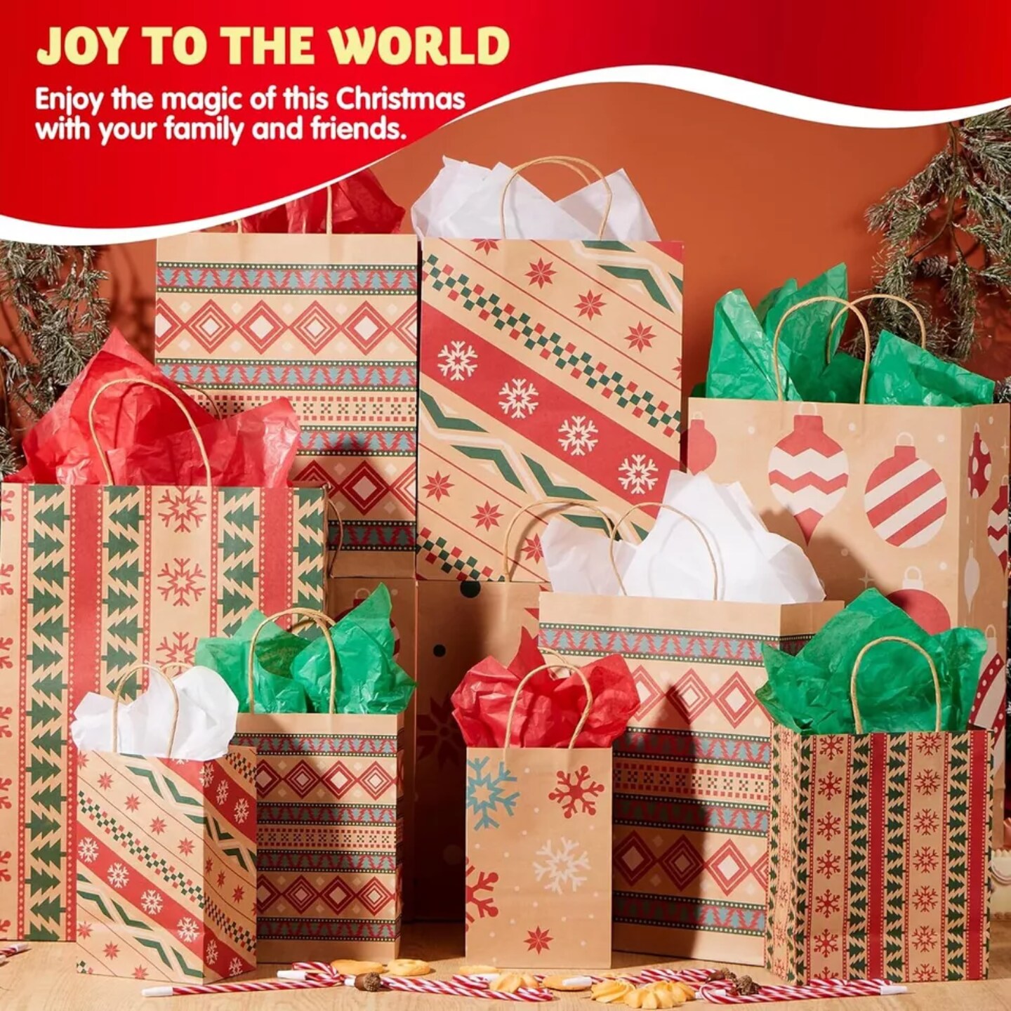 Kitcheniva 24 Pcs Christmas Kraft Gift Bags