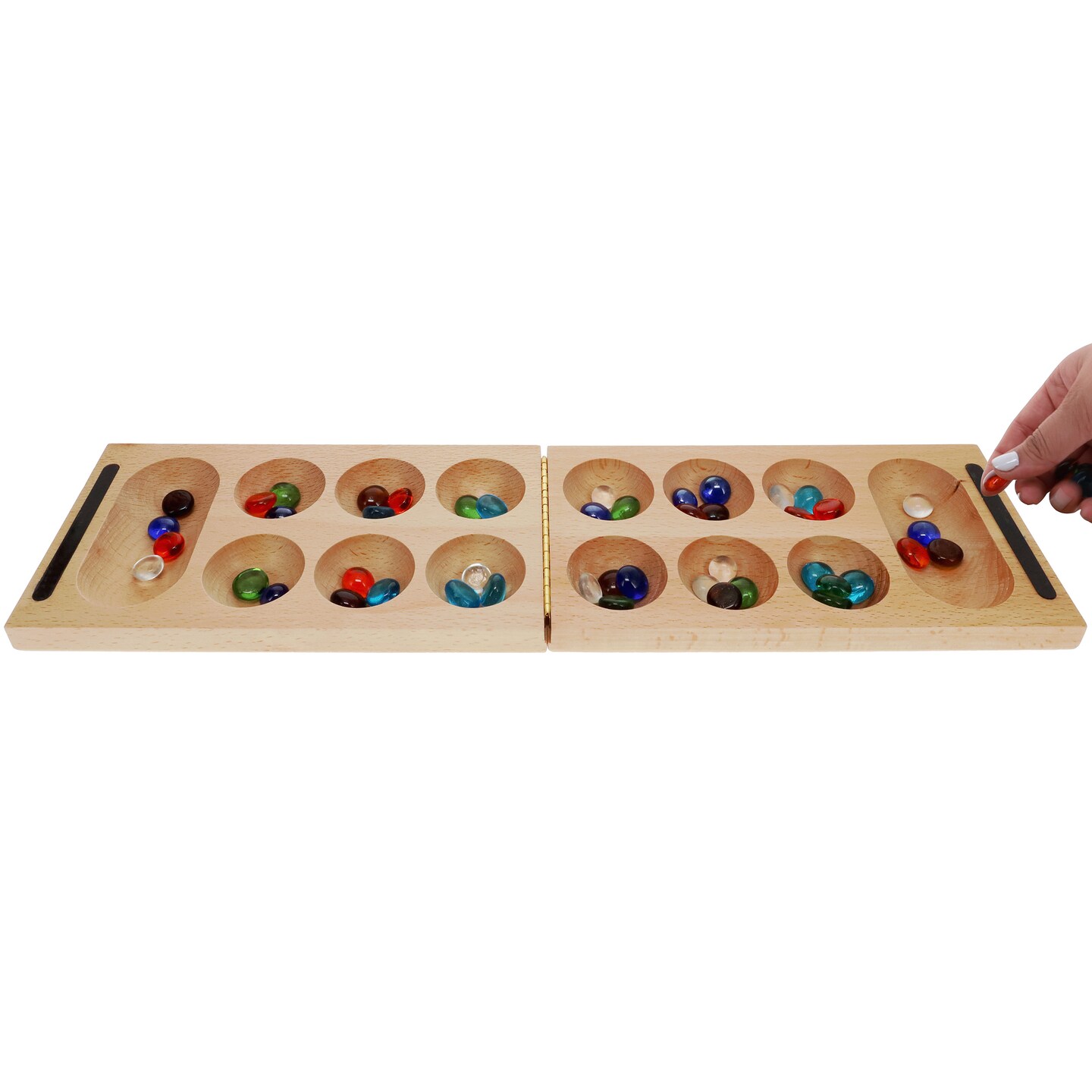 WE Games Folding Mancala - Solid Wood Board &#x26; Glass Stones