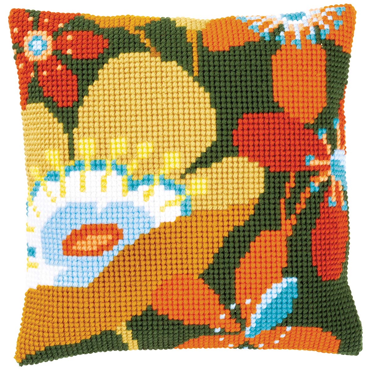 Vervaco  Retro Flowers I Pillow Cover Needlepoint Kit
