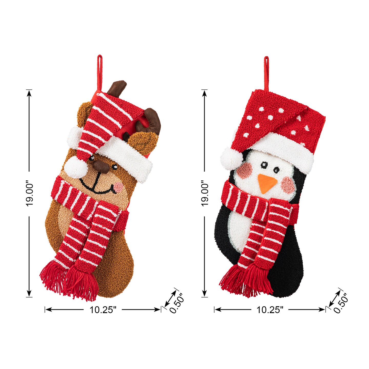 Set of 2 19.00&#x22;L Chrismas Decor Hooked Stockings