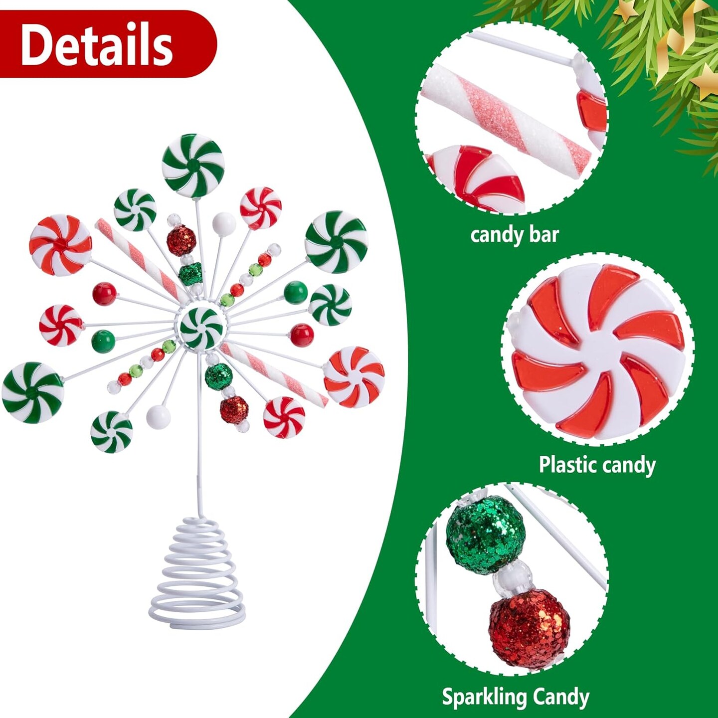 2PCS Candy Snowflake Tree Topper - Peppermint Candy Cane Christmas Tree Top Decorations - Christmas Candy Tree Topper for Xmas Holiday Party Gift D&#xE9;cor