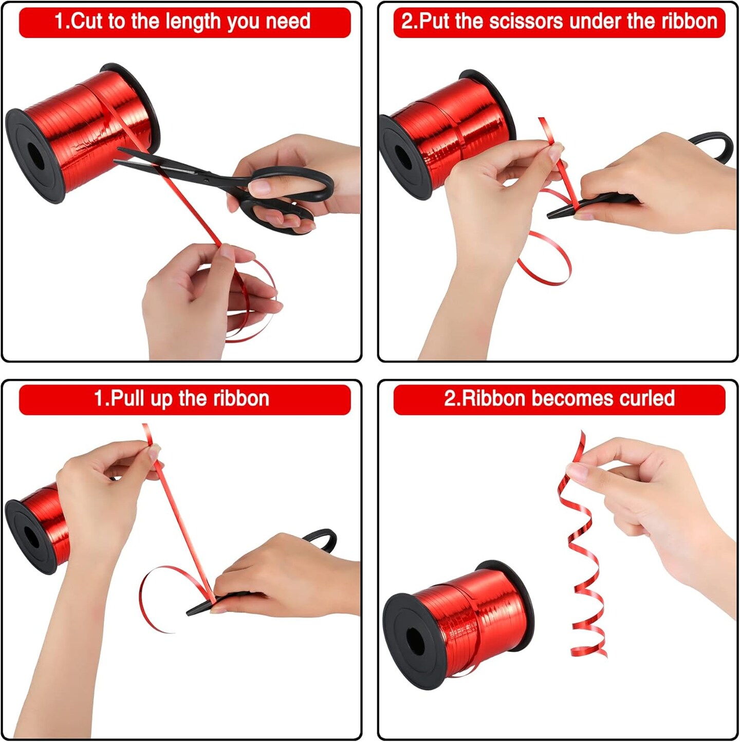 880 Yards Christmas Curling Ribbon Metallic Gold Silver Red Green Shiny Cibbon Set Balloon String Metal Curly Ribbon for Christmas Gift Wrap Craft Holiday Decoration