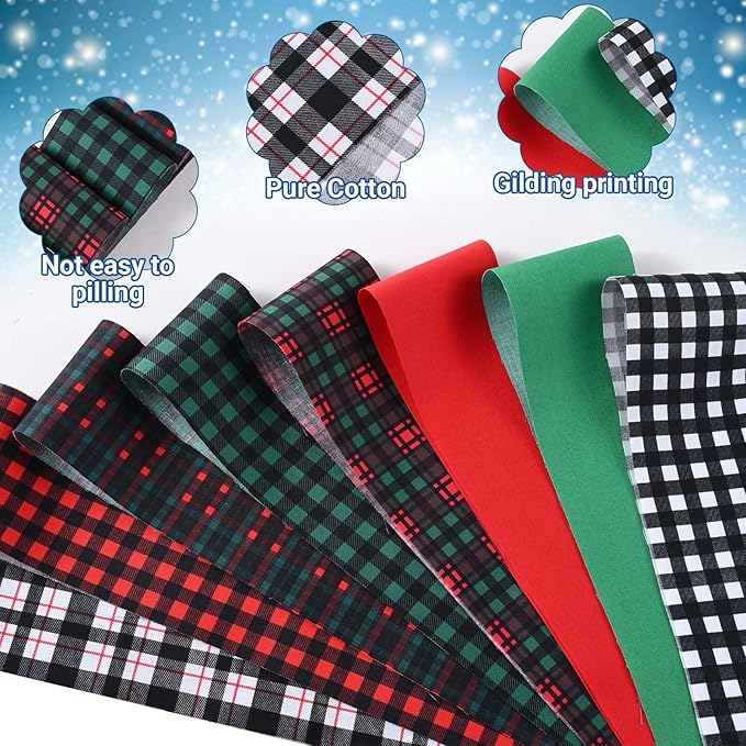 40 Pcs Christmas Buffalo Plaid Cotton Jelly Roll Green Red Tartan Fabric Strips for Quilting Crafting Christmas Classic Plaid Precut Patchwork for Sewing DIY Crafts Cotton Fabric Bundles Strips