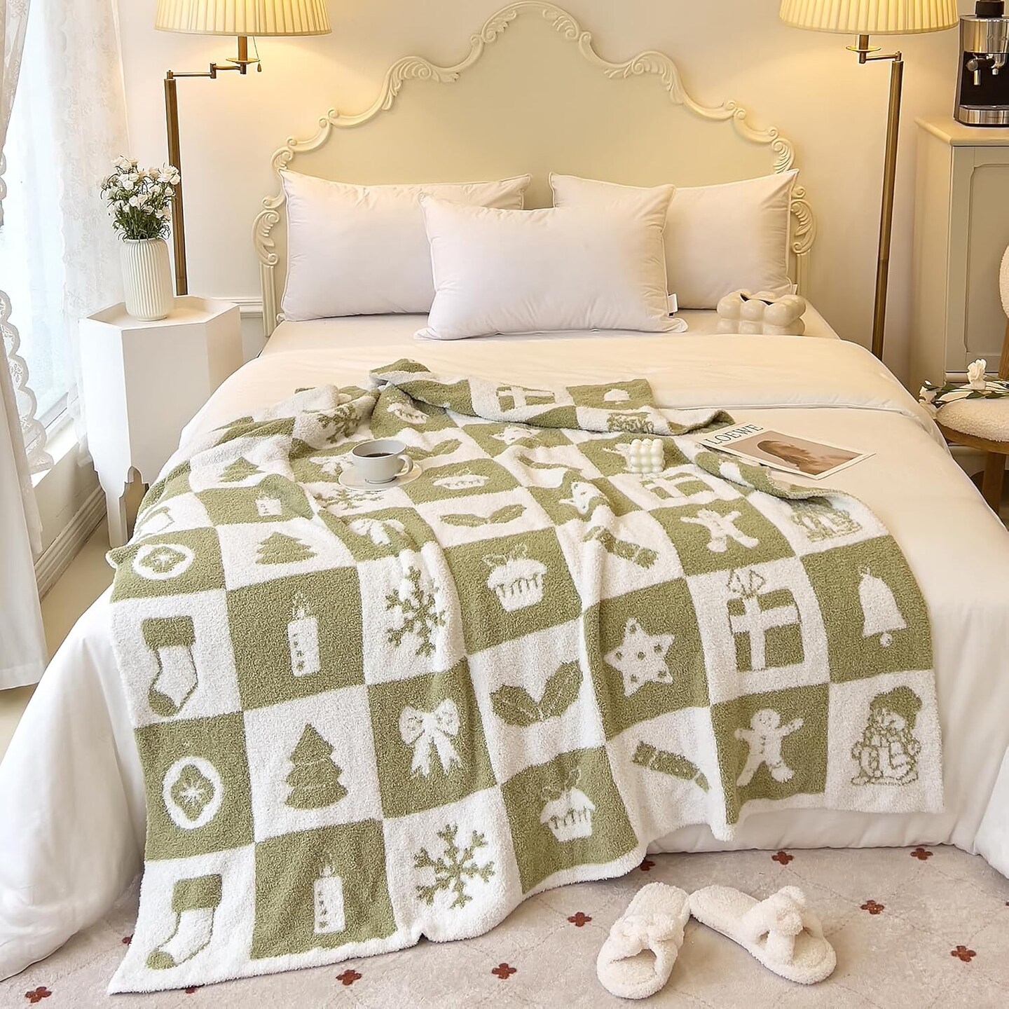 Ultra Cozy Sage Green Christmas Checkered Throw Blanket Microfiber Checkerboard Blanket Knitted Gingham Lightweight Soft Warm Blanket for Sofa Bed Decor (Sage Green, 50 x 60 in)