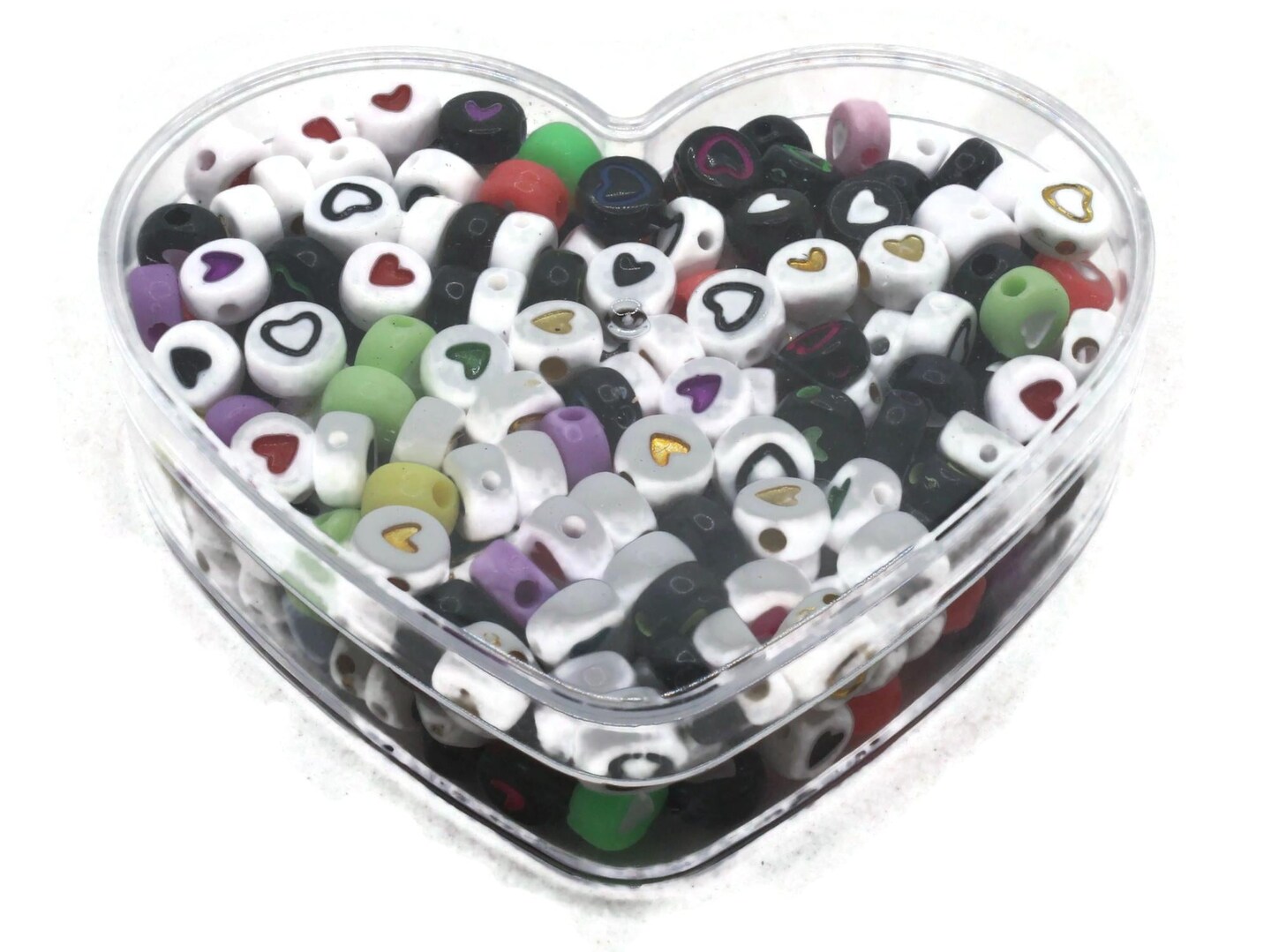 300 6mm Mixed Color Round Coin Heart Beads in Plastic Heart Box