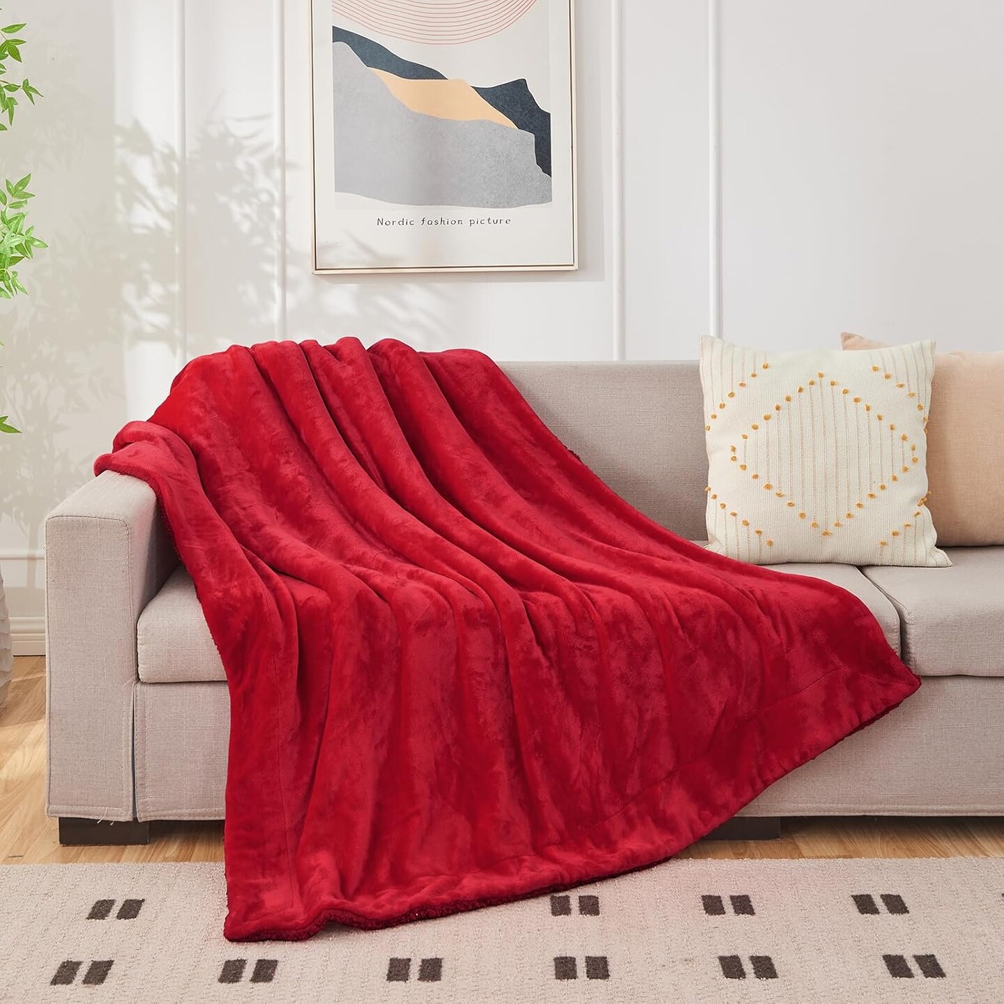 Sherpa Fleece Throw Blanket, Double-Sided Super Soft Luxurious Plush Blanket Throw Size, Classic Red, 50x60 inches