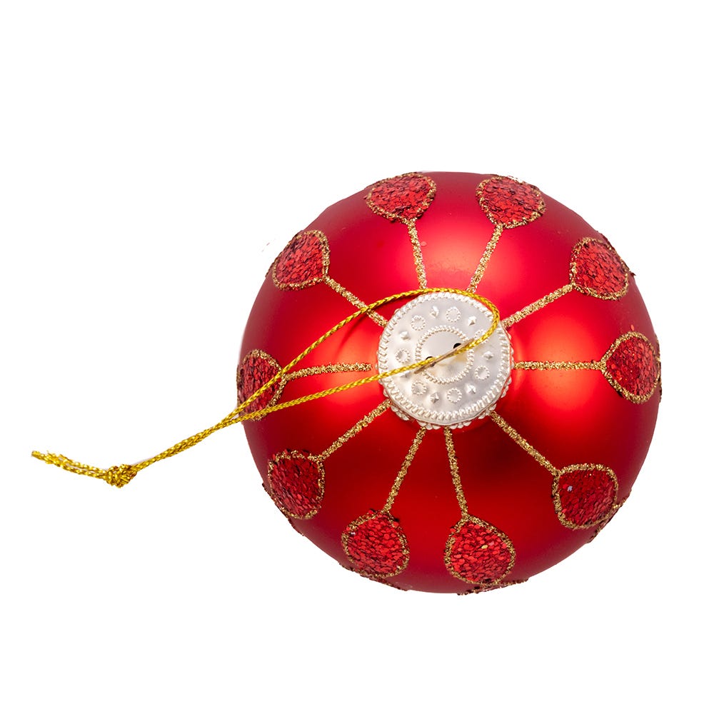Kurt Adler 80MM Red with Glitter Pattern Glass Ball Ornaments, 6 Piece Box