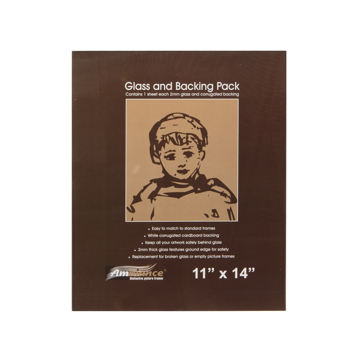 Ambiance Picture Frame Glass & Backing Replacement Inserts - Assorted Sizes - 2mm Thick Smooth Ground Edge Glass & White Corrugated Cardboard Backing - Single Item