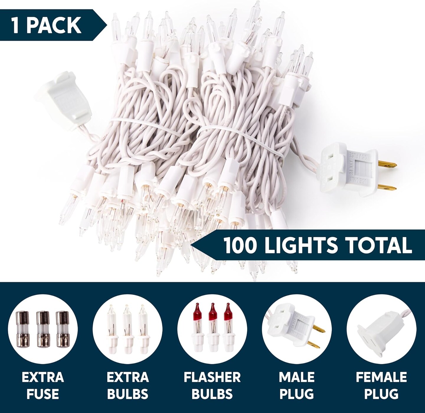 Clear Christmas Lights Outdoor, 100 Count Christmas Tree Lights Indoor Warm White, 21.5FT White Wire String Lights, Xmas Lights Decorations for Holiday Event Wedding Party Decor