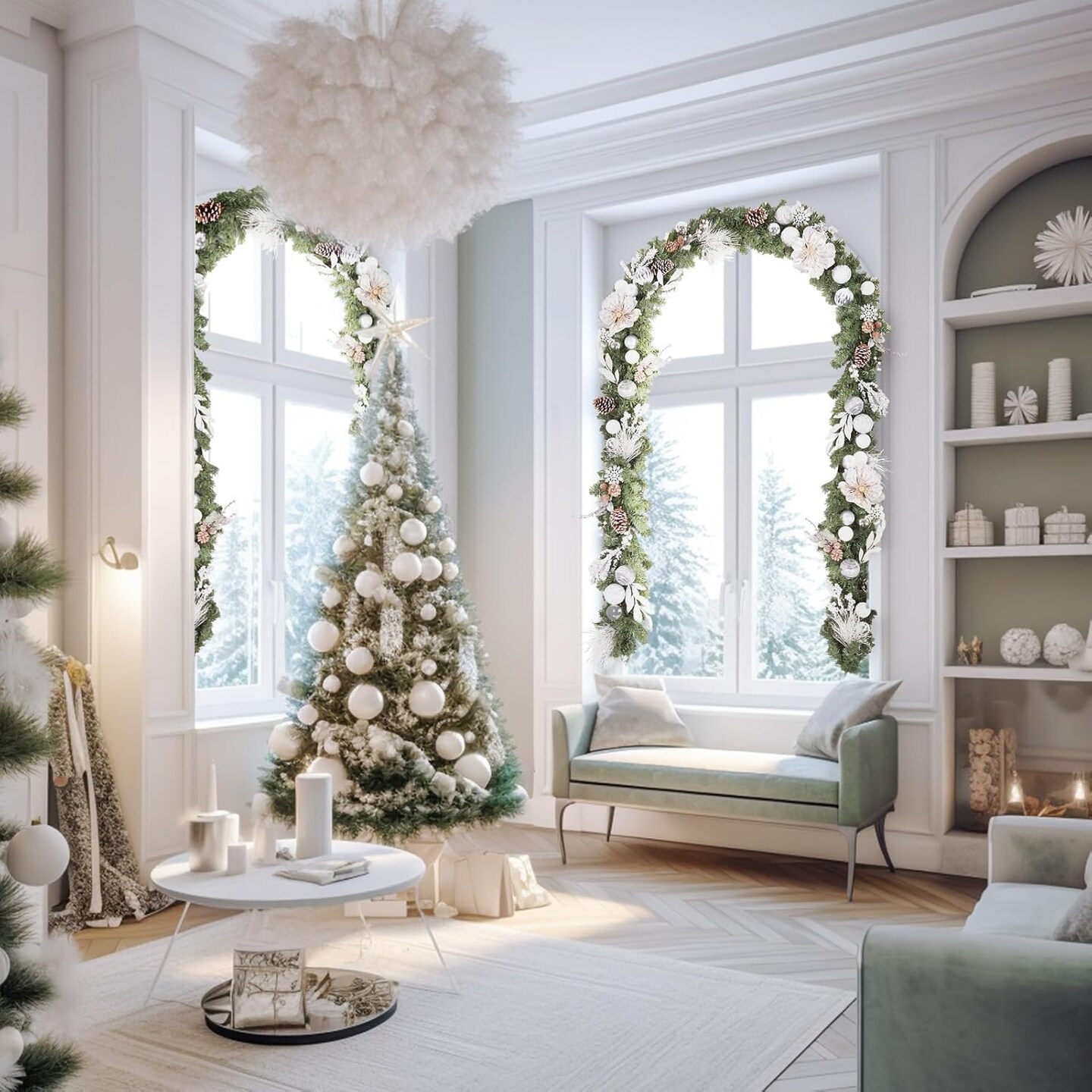 Pre-lit 6 Feet/72 Inch Christmas Garland, White &#x26; Silver Lighted Garland with 35 LED Lights for Indoor Outdoor Xmas Decor Holiday Decorations, Battery Operated (Batteries NOT Included)