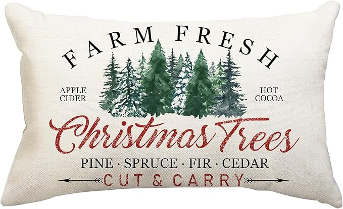 Christmas Pillow Cover 12x20 Farm Fresh Christmas Trees Decorations Christmas Pillows Holiday Cushion Case for Home Couch