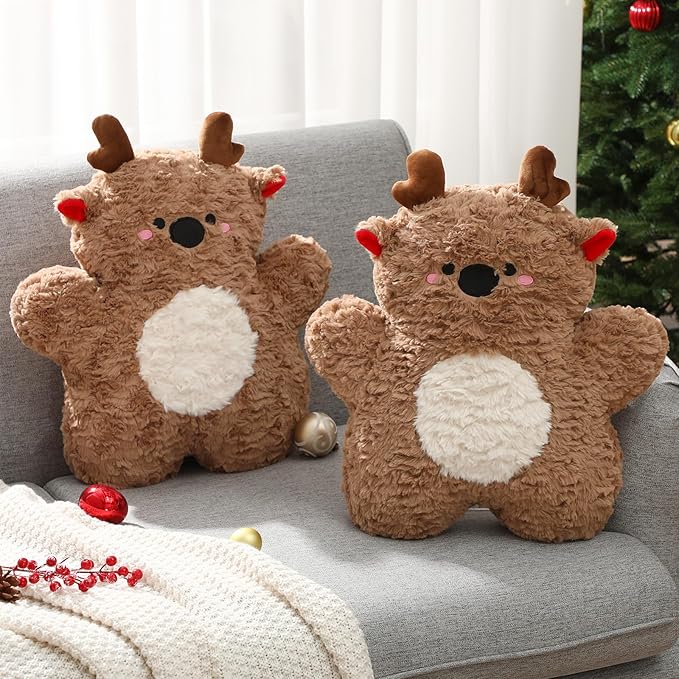 2 Set Christmas Pillows Decorations 17.72 Inch Soft Plush Elk Shaped Pillow Xmas Throw Pillow Christmas Deer Pillow for Sofa Bedroom Living Home Holiday Party Decor Gifts