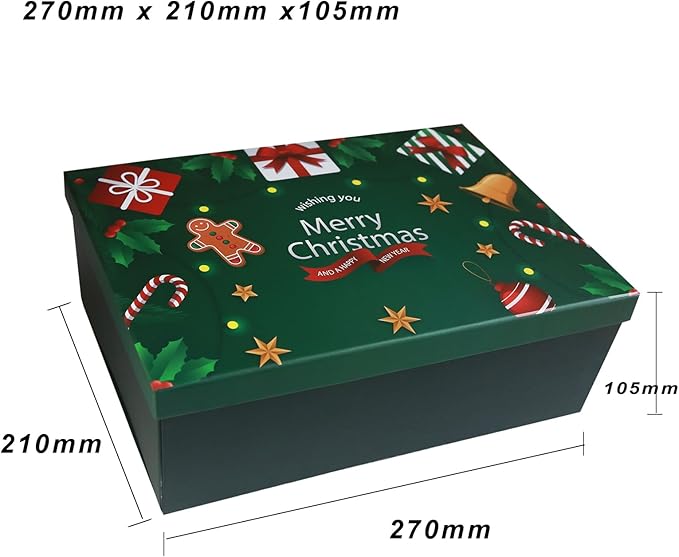 Green Christmas Gift Boxes with Lids, 10.63x8.27x4.13(270x210x105 mm) Large Empty Gift Boxes for Presents, Luxury Sturdy Foldable Cardboard Box for Gifts, Christmas Party Favor Supplies (Pack of 1)