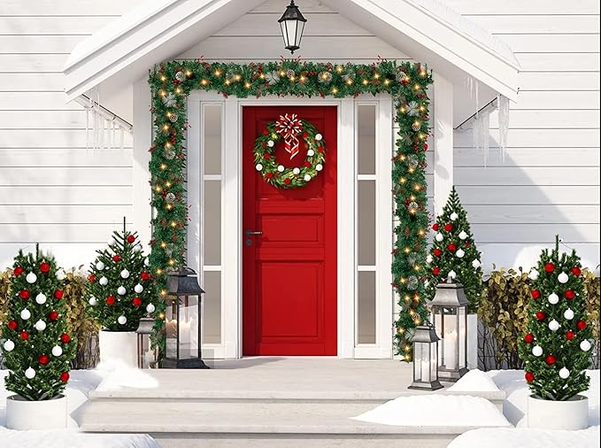 Garland Battery Operated Christmas Garland Lighted Pine Garland Mantle Garland for Outdoor Indoor Christmas Xmas Holiday Decorations, Warm White