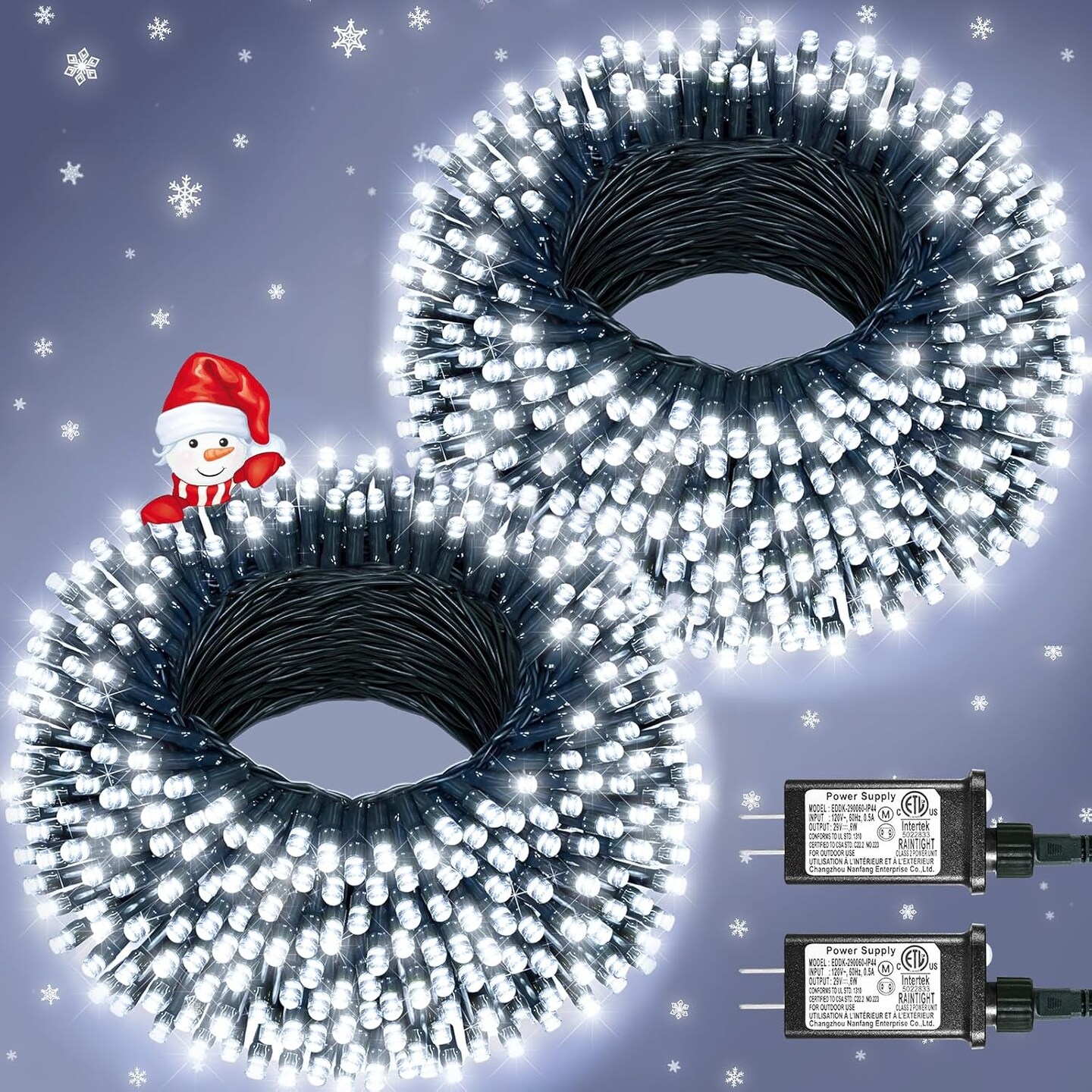 2 Pack Christmas Lights Outdoor, Total 200FT 600LED Christmas Tree Lights with 8 Modes Waterproof, Green Wire String Lights for Outside Patio Yard Tree Wedding Holiday Decorations, White