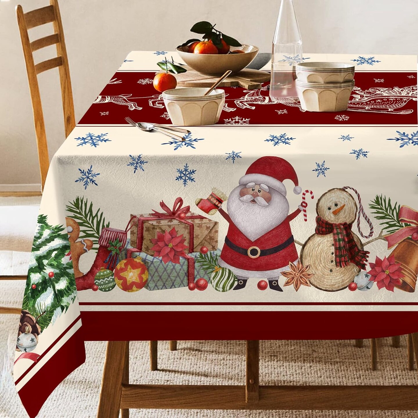 Christmas Tablecloth, Christmas Snowman Table Cloth Rectangle 60x84 inch, Oblong Winter Xmas and Santa Kitchen Christmas Table Decorations for Home,Dinner,Party