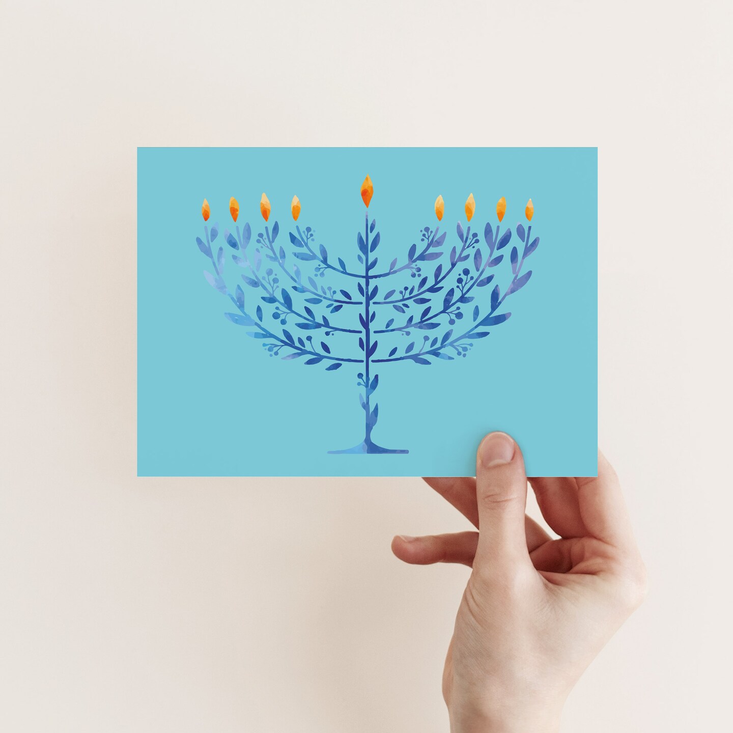 Elegant Hanukkah Greeting Cards Boxed Set – 24 Holiday Notecards Featuring Menorah Tree Designs in Blue Tones, Perfect for Thoughtful Festive Wishes