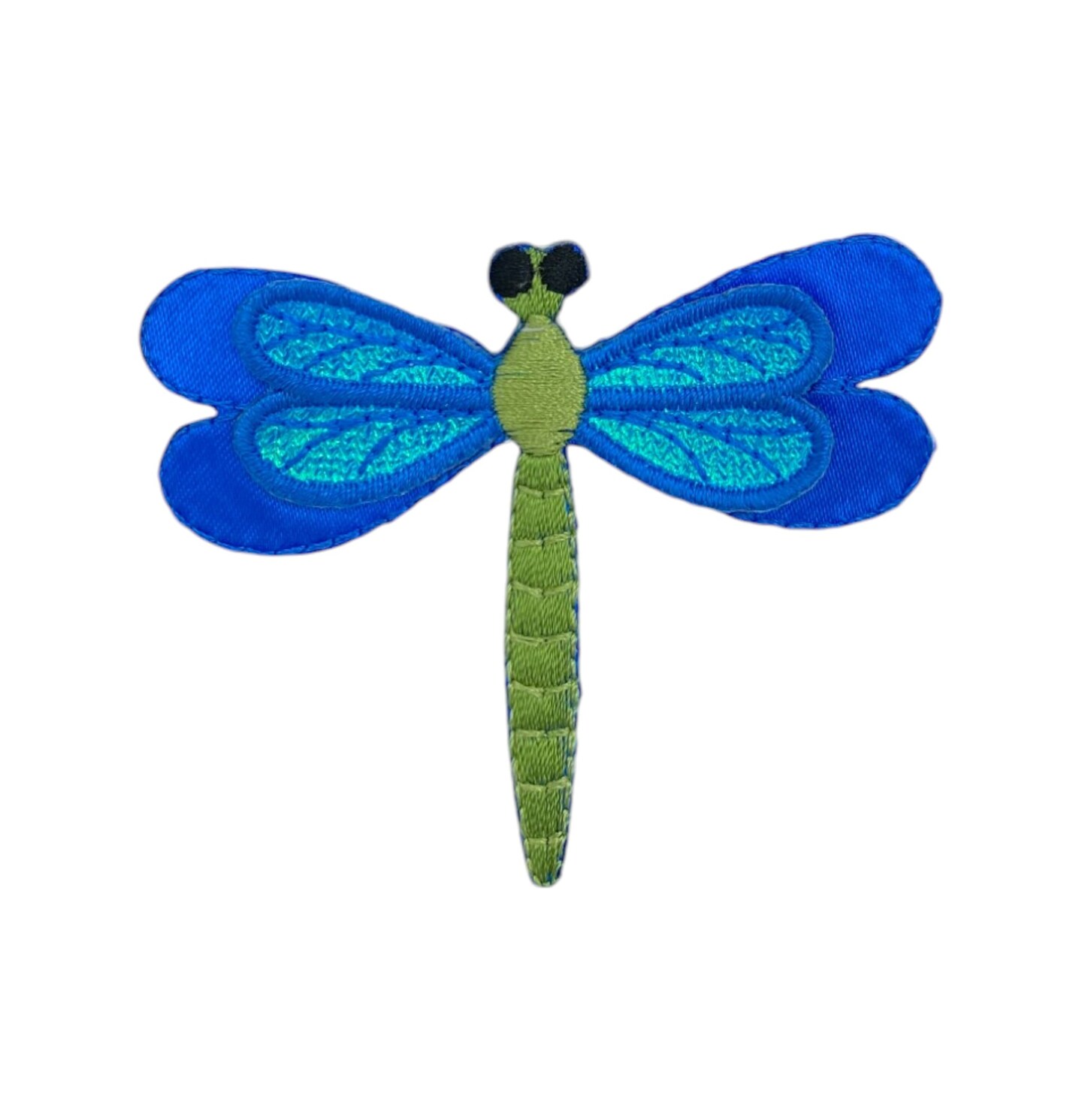 Blue Dragonfly, Shimmery 3D Wings, Insects, Embroidered, Iron on Patch