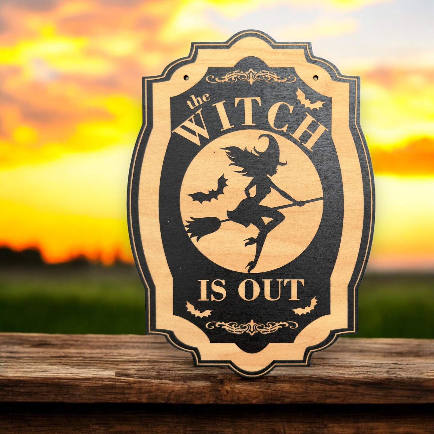 The Witch is Out - Black Halloween Door Sign 6x9 The Witch is Out - Black Halloween Door Sign 6x9