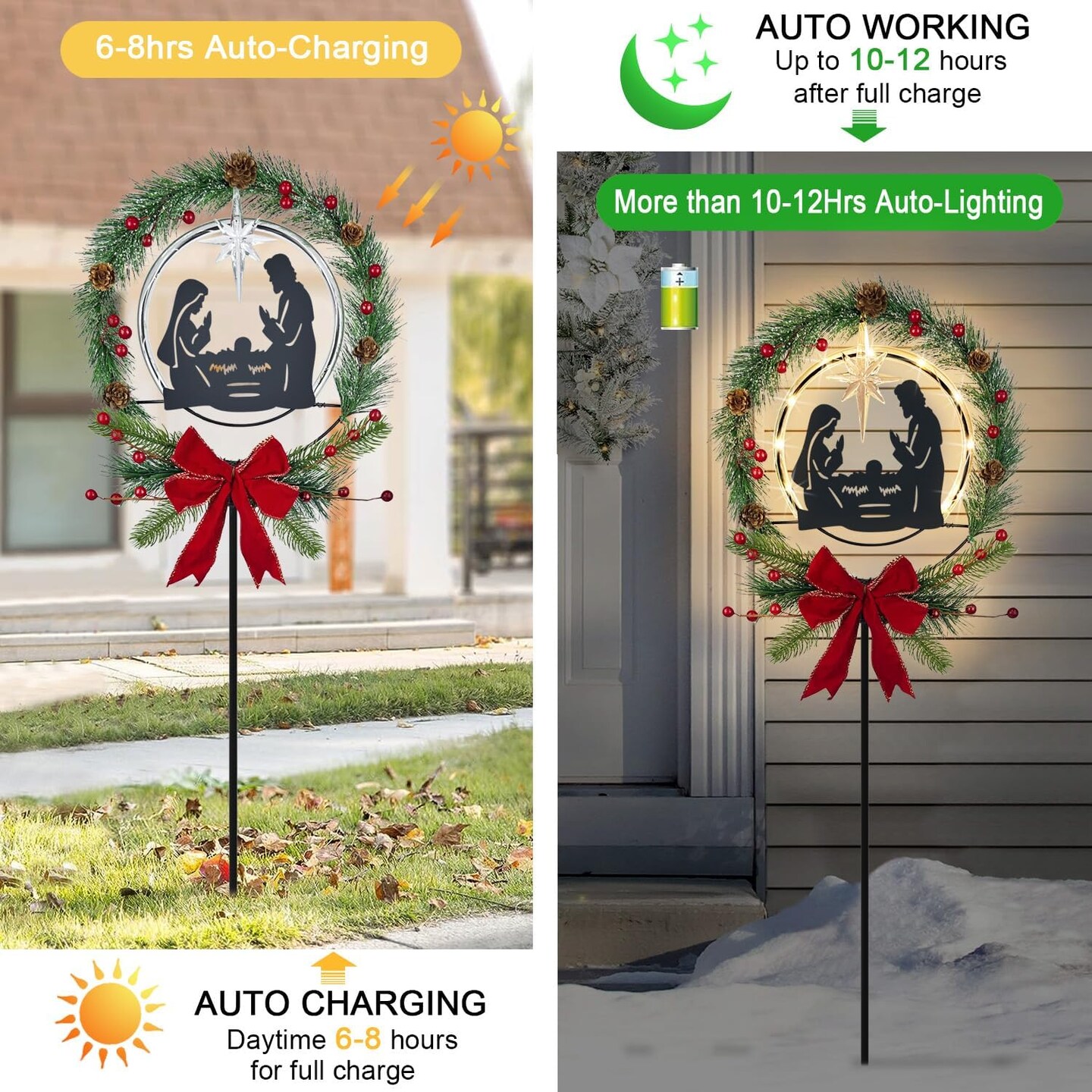 Solar Powered Nativity Scene, Christmas Yard Stakes Outdoor Christmas Decorations Garden Decor for Outside