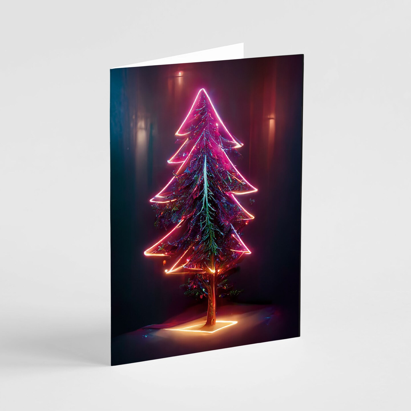 Modern Christmas Tree Cards - 24-Pack Holiday Greeting Cards with 6 Unique Illuminated Tree Designs, Perfect for Sharing Merry Christmas &#x26; Happy Holiday Wishes, Blank Inside for Personalized Messages - Elegant and Vibrant Festive Stationery Set