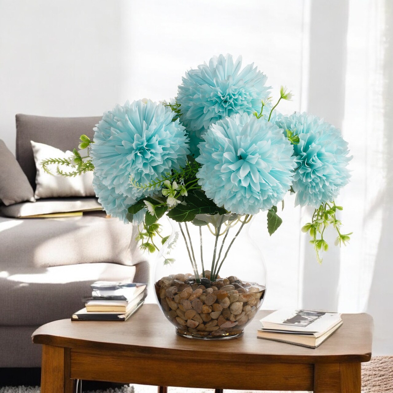 Enova Home 7 Heads Silk Sunflower Arrangement Flower Centerpiece in Clear G ENOVA FLORAL 7 Heads Artificial Silk Marigold Flower Bouquet for DIY  Wedding Bouquet Party Home Decor | MakerPlace by Michaels